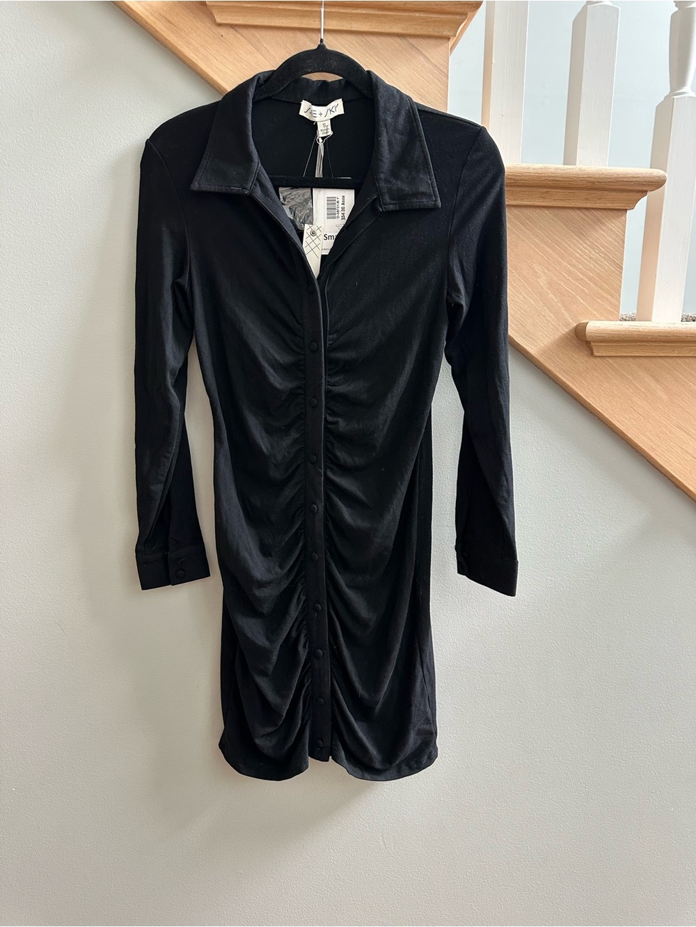 She + Sky Black Long Sleeve Ruched Button-Front Dress